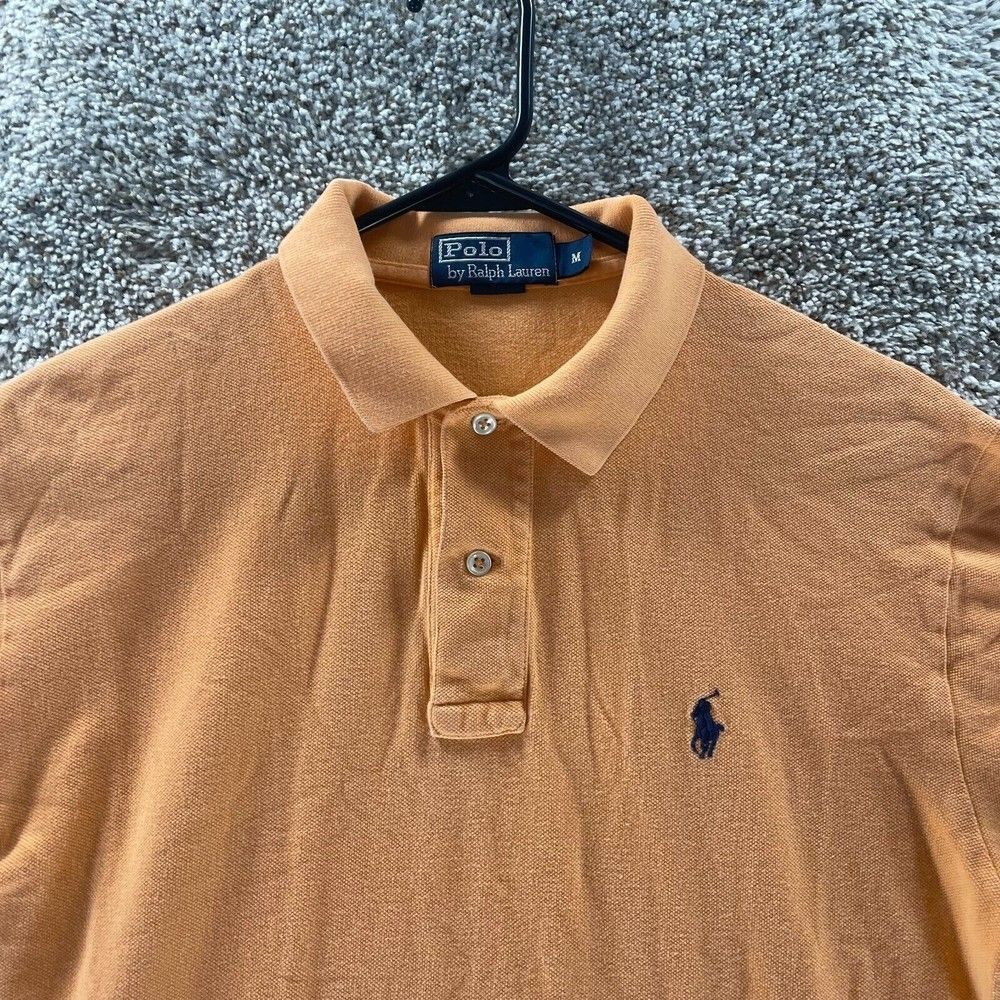 Polo‎ Ralph Lauren Polo Shirt Adult Medium Orange Knit Cotton Rugby Blue Pony - Picture 2 of 10